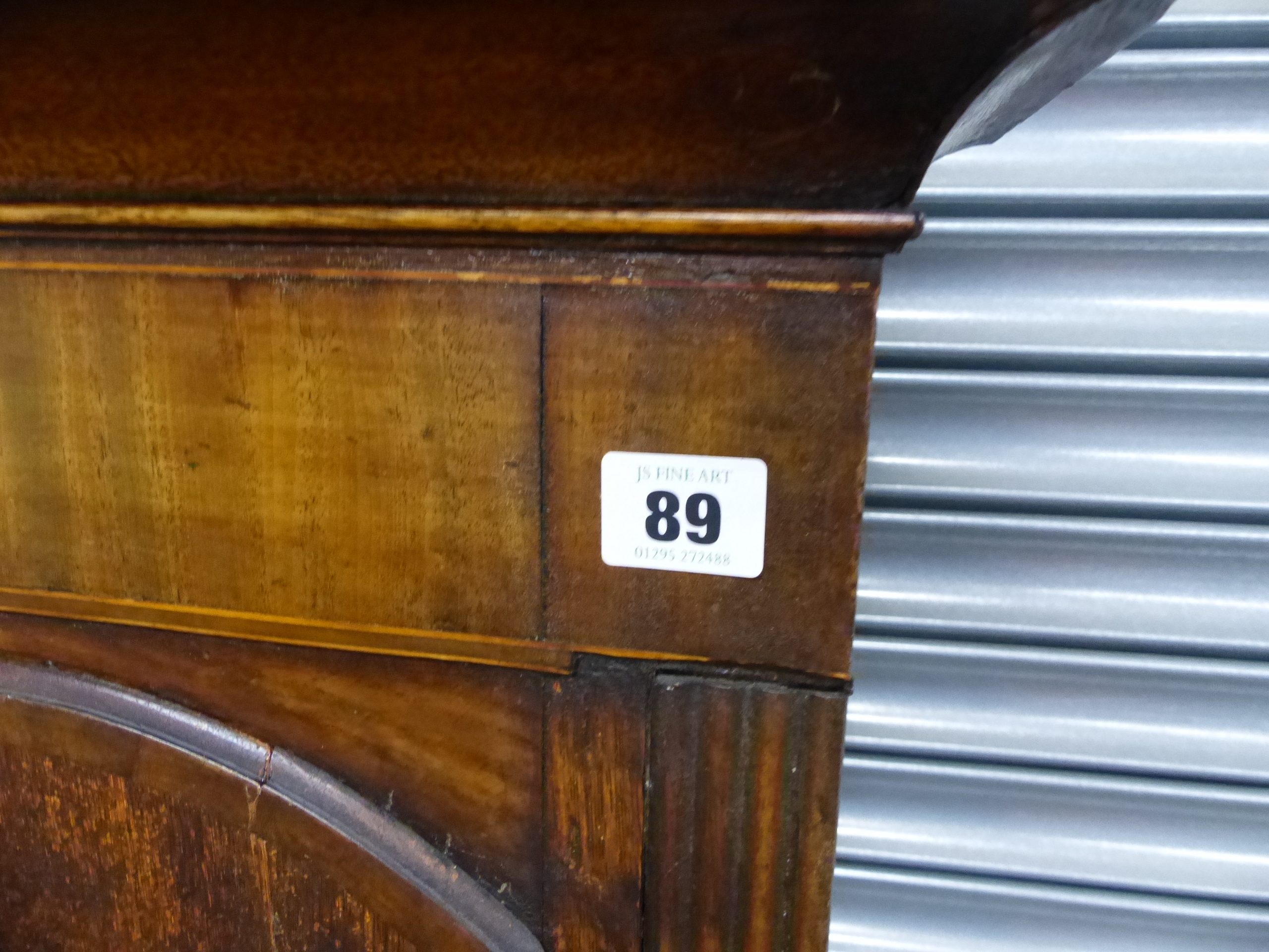 A LATE GEORGIAN OAK CASED LONG CASE CLOCK WITH 8-DAY BELL STRIKE MOVEMENT AND 33cms ARCH TOP PAINTED - Image 2 of 17