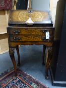 A GOOD QUALITY 18th.C.STYLE WALNUT AND INLAID LADIES WRITING BUREAU ON CARVED LEGS WITH CLAW AND