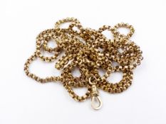A 9ct GOLD VICTORIAN BELCHER LINK GUARD CHAIN APPROXIMATE WEIGHT 45grms, APPROXIMATE LENGTH 150cms.