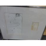 20th.C.SCHOOL TWO PENCIL DRAWINGS OF ABSTRACT SUBJECTS FRAMED AS ONE.