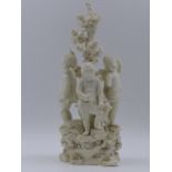 A DERBY BISCUIT GROUP DEPICTING FOUR CHERUBS ON A ROCKY BASE. 26cms. HIGH.