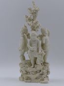 A DERBY BISCUIT GROUP DEPICTING FOUR CHERUBS ON A ROCKY BASE. 26cms. HIGH.