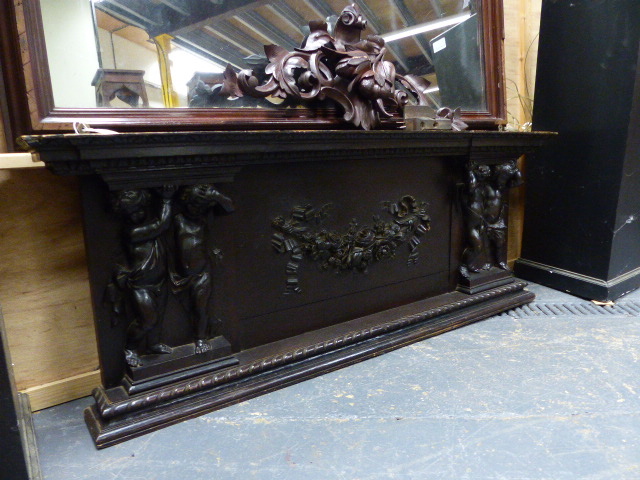 A 19th.C.CARVED OAK PANEL POSSIBLY AN OVERMANTLE WITH FLORAL SWAG FLANKED BY CHERUBS. W.145cms. - Image 2 of 30