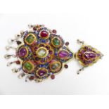 A LARGE QAJAR POLYCHROME ENAMELLED AND GEM-SET GOLD PENDANT, PERSIA 19th.C. APPROXIMATE