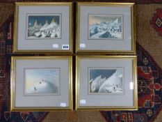 FOUR 19th.C.COLOUR PRINTS AFTER J.MACGREGOR THE ASCENT OF MOUNT BLANC. 16 x 15cms.