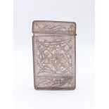 A WHITE METAL 19th CENTURY FILIGREE CARD CASE. APPROXIMATE MEASUREMENTS 8.5cms x 5.2cms x 0.7cms.