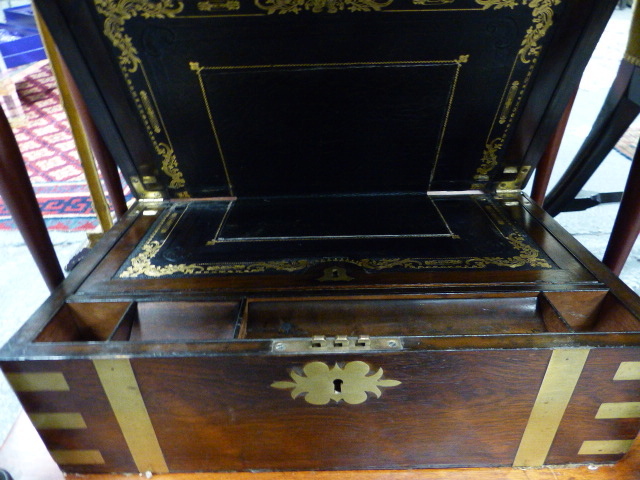 A VICTORIAN ROSEWOOD BRASS BOUND WRITING BOX WITH FITTED INTERIOR. W.40cms. - Image 2 of 4