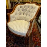 TWO SIMILAR FRENCH LOUIS XVI STYLE SHOW FRAME ARMCHAIRS.