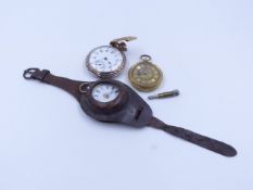 TWO WHITE METAL POCKET WATCHES BOTH STAMPED 800, TOGETHER WITH A 18k STAMPED SMALLER POCKET WATCH