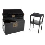 TWO BLACK ASIAN STYLE CHESTS AND A SIDE TABLE