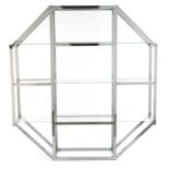 OCTAGONAL CHROME AND GLASS DISPLAY STAND