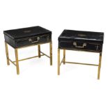 PAIR OF TOLE AND BRASS BOXES ON STANDS