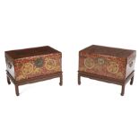 PAIR OF ASIAN LACQUER CHESTS ON STANDS