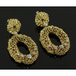 Pr. 18K Gold and Diamond Mesh Earrings