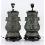 Pr. Chinese Bronze Lamps