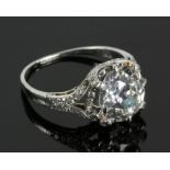 Platinum and 3.0 Carat Mine Cut Diamond Ring