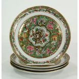 Four 19th C. Chinese Rose Mandarin Dinner Plates