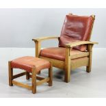 Morris Mission Oak Chair with Stool