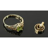 14K Gold Pendant with 10K Gold and Peridot Ring