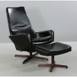 Ib Kofod-Larsen Leather Lounge Chair and Ottoman