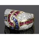 18K Gold, Diamond, Ruby and Sapphire Ring