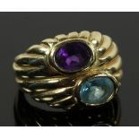 14K Gold, Amethyst and Topaz Ring