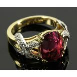 Attr. Schlumberger, 18K Diamond and Tourmaline Ring