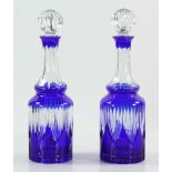 Pr. Cobalt Blue Cased Cut Glass Decanters