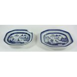 Two Chinese Canton Blue and White Platters