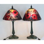 Pr. Reverse Painted Floral Glass Lamps