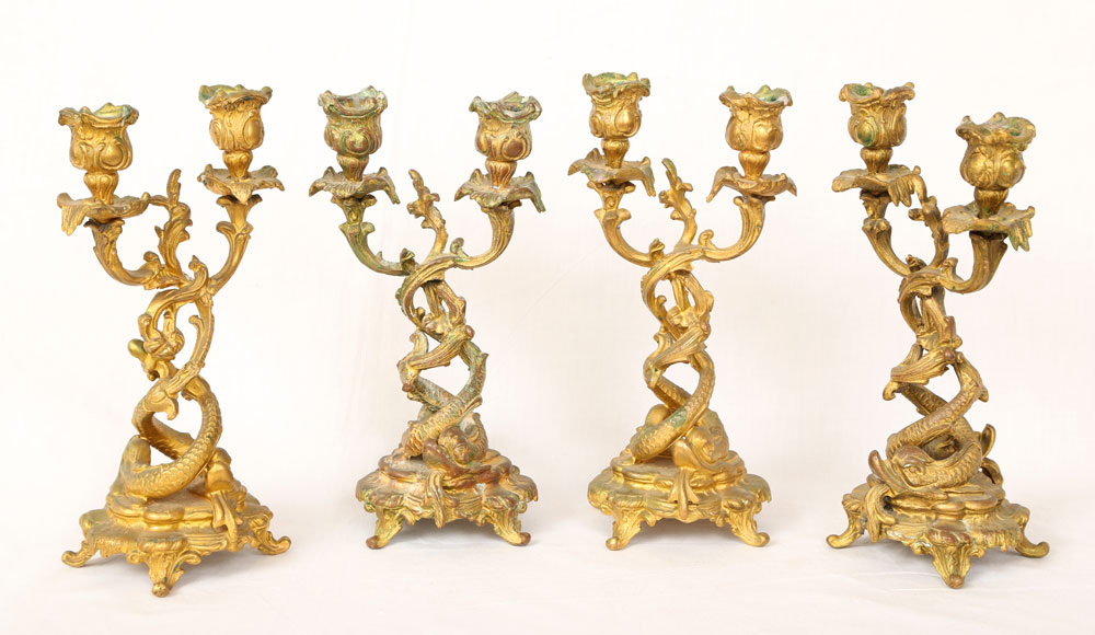 Set of Four Late 19th C. French Gilt Candle Holders