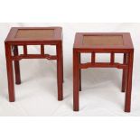 Pr. Chinese Red Lacquered Rattan Seats