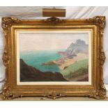 19th C. French Mont Orgueil Castle Painting, Oil