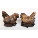 Pr. Chinese Carved Stone Hen Form Boxes