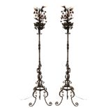 Pr. Wrought Iron Floral Torchiere Style Lamps