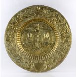 18th C. English Elizabethan Embossed Brass Wall Charger