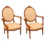 Pr. Louis XVI Hand Carved Chairs with Horse Hair Seats