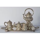 Five Piece Sterling Repousse Tea Set