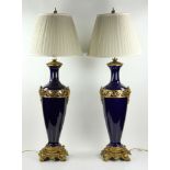 Pr. French Ormolu and Cobalt Lamps