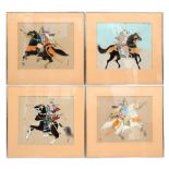 Four Japanese Warrior Scenes on Silk