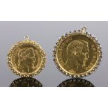 Two 19th C. French Jeweled Gold Coins