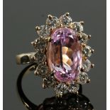 14K Yellow Gold Kunzite and Diamond Ring