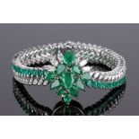 Ladies' Platinum, Diamond and Emerald Two Row Bracelet