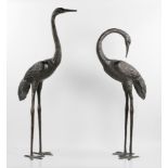 Two Bronze Japanese Cranes