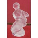 Lalique Glass Statuette 'Diane' naked female holding fawn, on circular base with stickers & signed