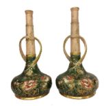 Pair Large Late C19th/Early C20th Austrian Turn Wein Bottle Vases, green mottled bases decorated