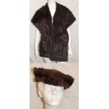 Mink Stole labelled Weald Furriers & Natural Fur Brimmed Hat with silk lining (2)