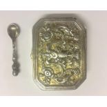 C19th White Metal Rectangular Canted Corner Table Snuff Box, lid embossed with flowers, urn,