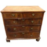 C18th Pine & Walnut Country Garret Chest of Drawers, top section with 2 short & 1 long drawer, lower