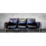 Chrome & Black Leather Large 4 seater settee/sofa with spun base